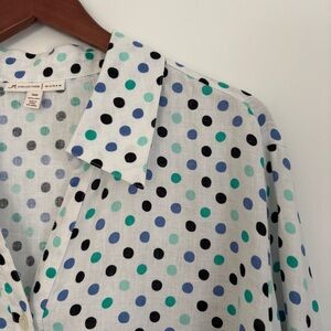 JM COLLECTION | Playful Polka Dot Garden Party Brunch Linen Blouse | Size 24W